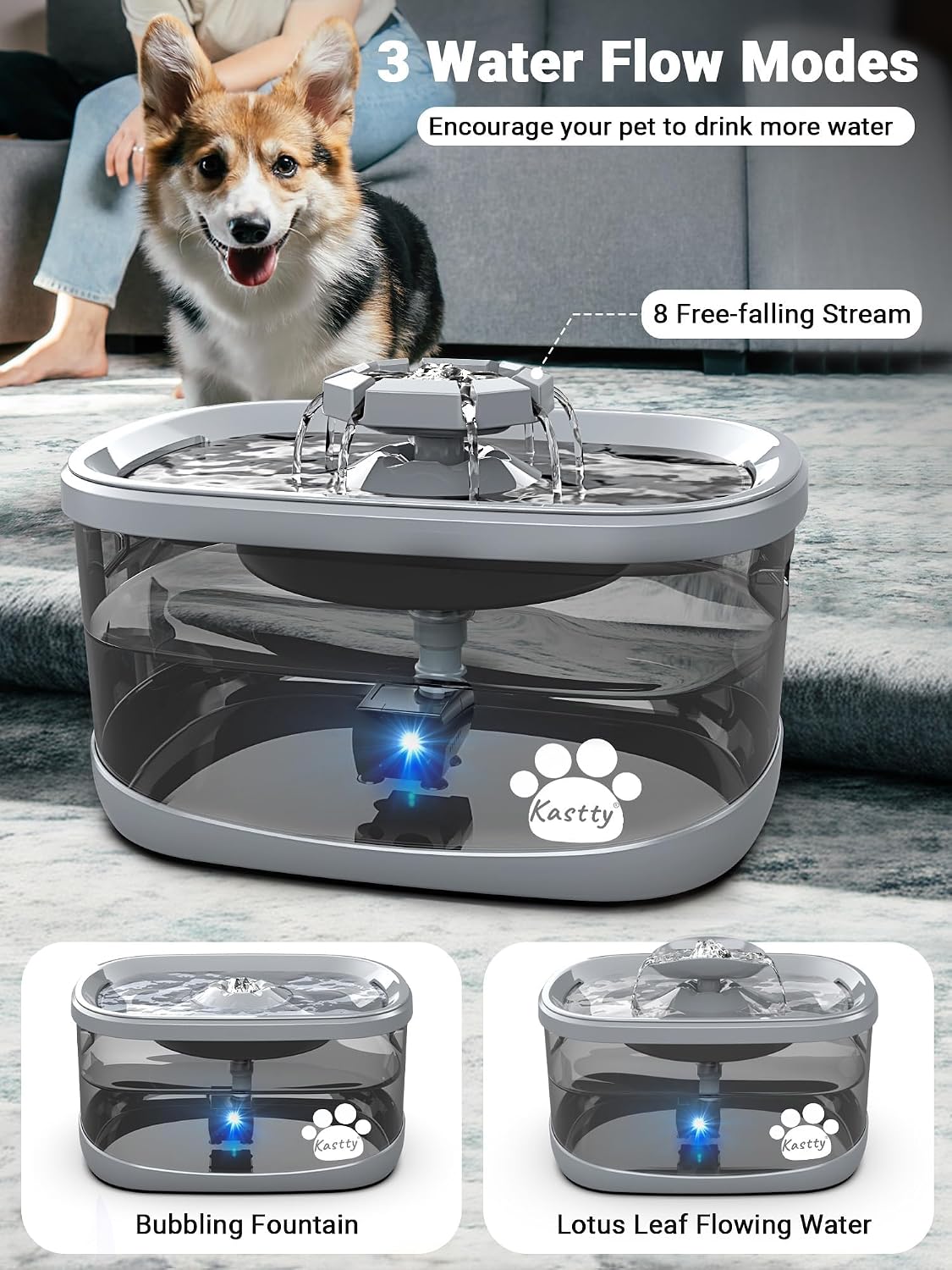 Kastty 2.5Gal/9.5L Dog Water Fountain Extra Large Pet Water Fountain - Grey - image 3