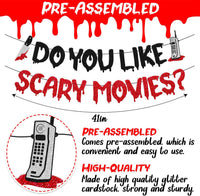 OKUSUN Do You Like Scary Movies banner with black and red glitter letters for horror movie night - view 2