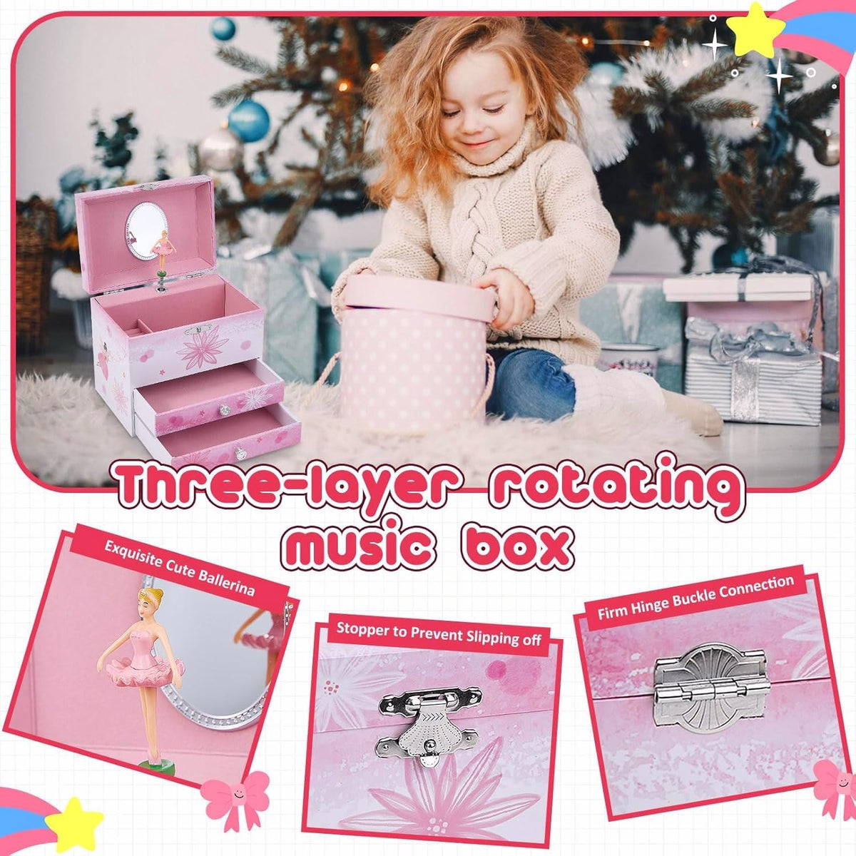 TAOPU ballerina musical jewelry box for girls with spinning dancer and two drawers - view 6