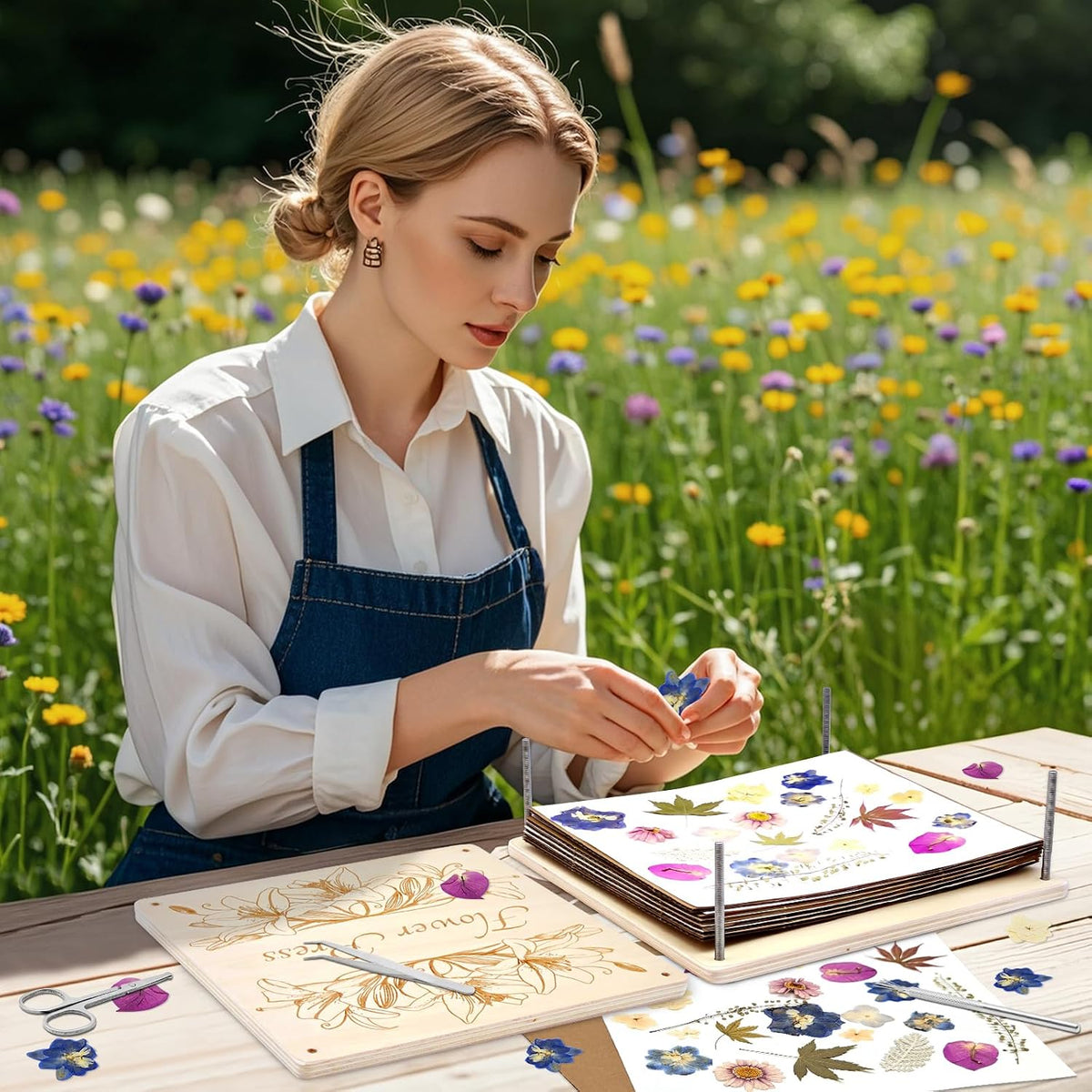 GTQYYF 11 x 11 inch wooden flower press kit with 10 layers and tools - view 3