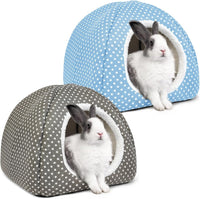 Rabbit Hideout Large Bunny Bed Washable Rabbit House – Daily Care for Small Pets - Gray+Light blue