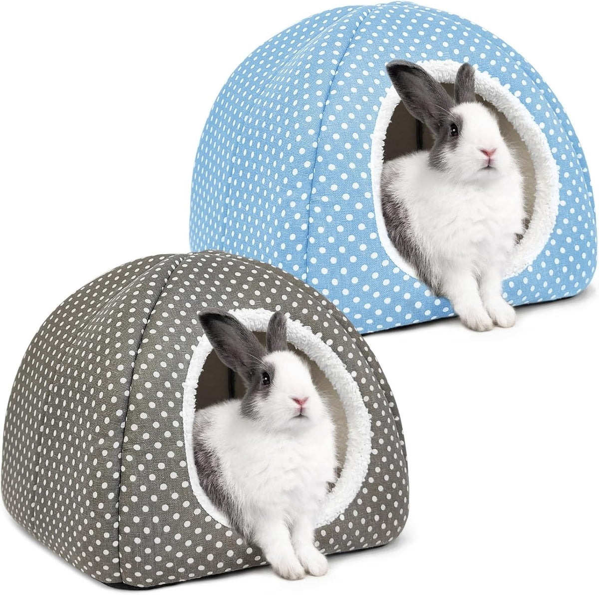 Rabbit Hideout Large Bunny Bed Washable Rabbit House – Daily Care for Small Pets - Gray+Light blue