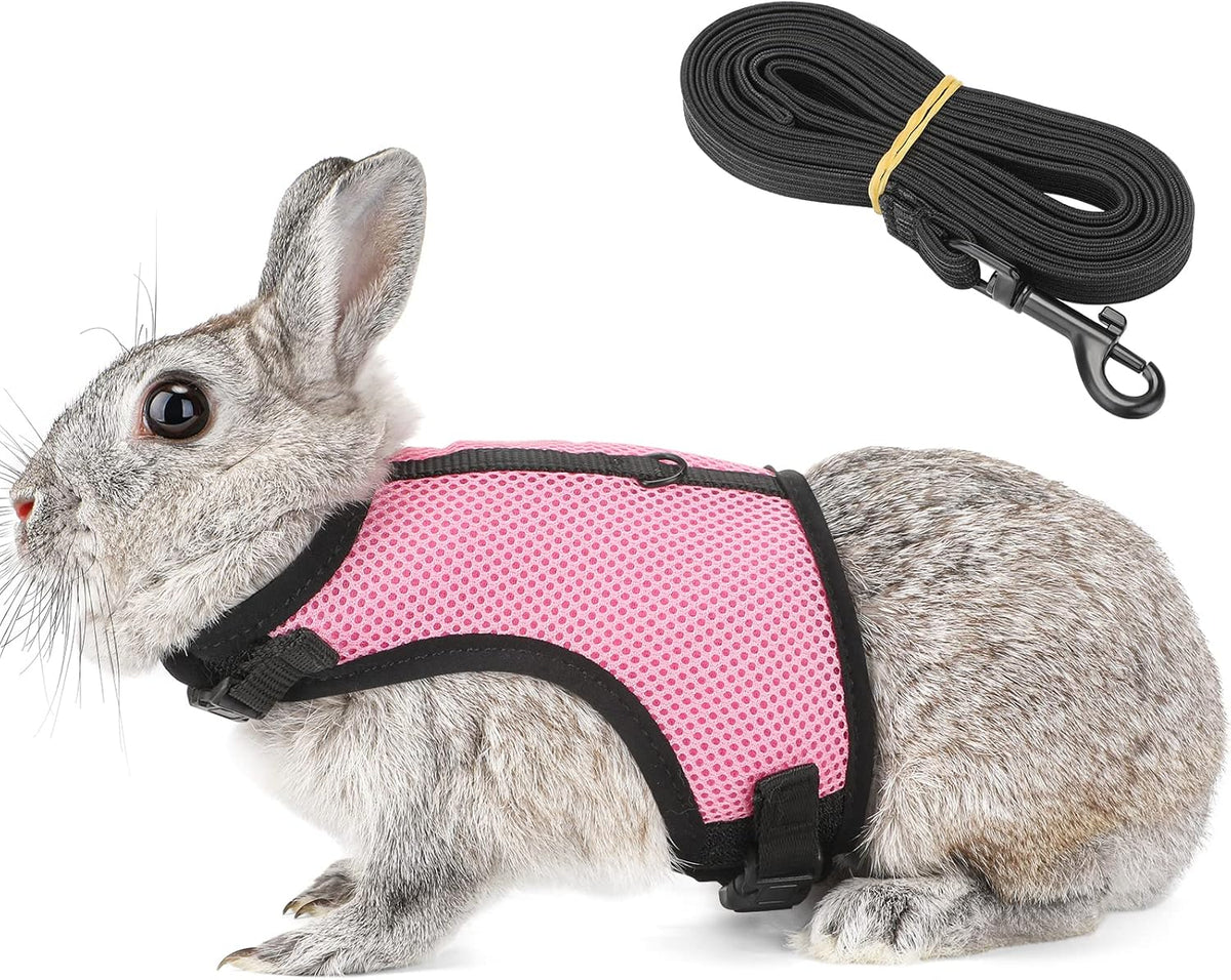 PETTOM Bunny Rabbit Guinea Pig Harness Stretchy Elastic Leash Cute - XL(Chest:12.5-15.7 in) / Pink