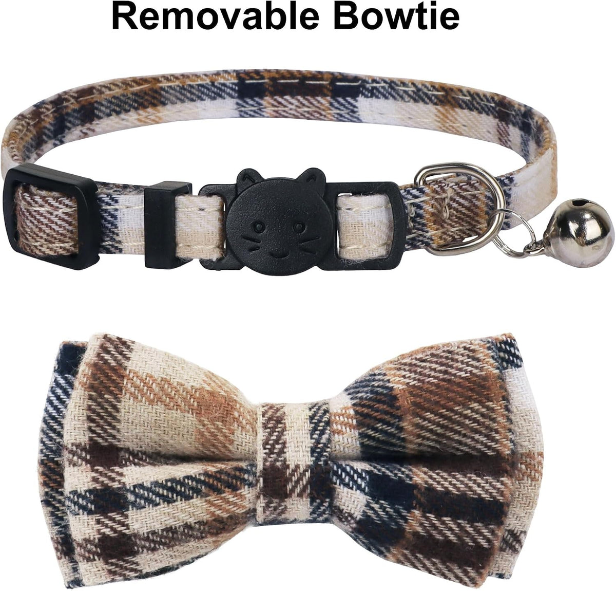 Fall Cat Collar with Bowtie - 7.5"- 10.5" / Light Brown - image 4