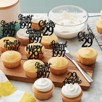 24PCS Black Happy 50th Birthday Cupcake Toppers Fifty Straight Outta - Black / 29th - image 4