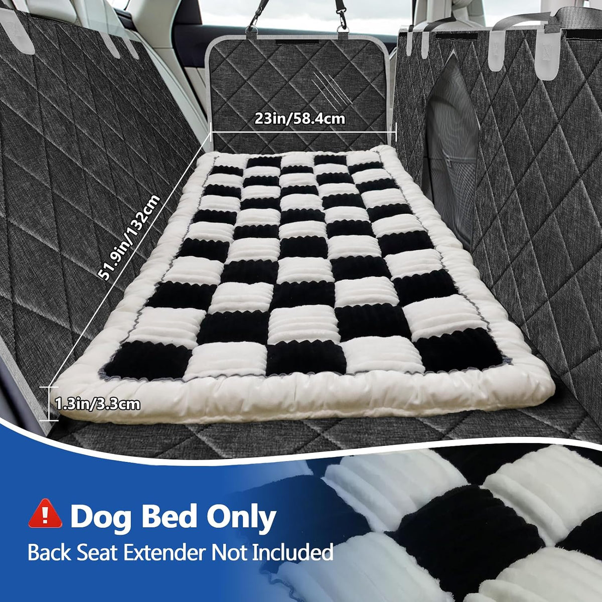 Thickened Dog Bed for Car Back Seat, Upgraded Bottom Non-Slip - White-Black - image 3