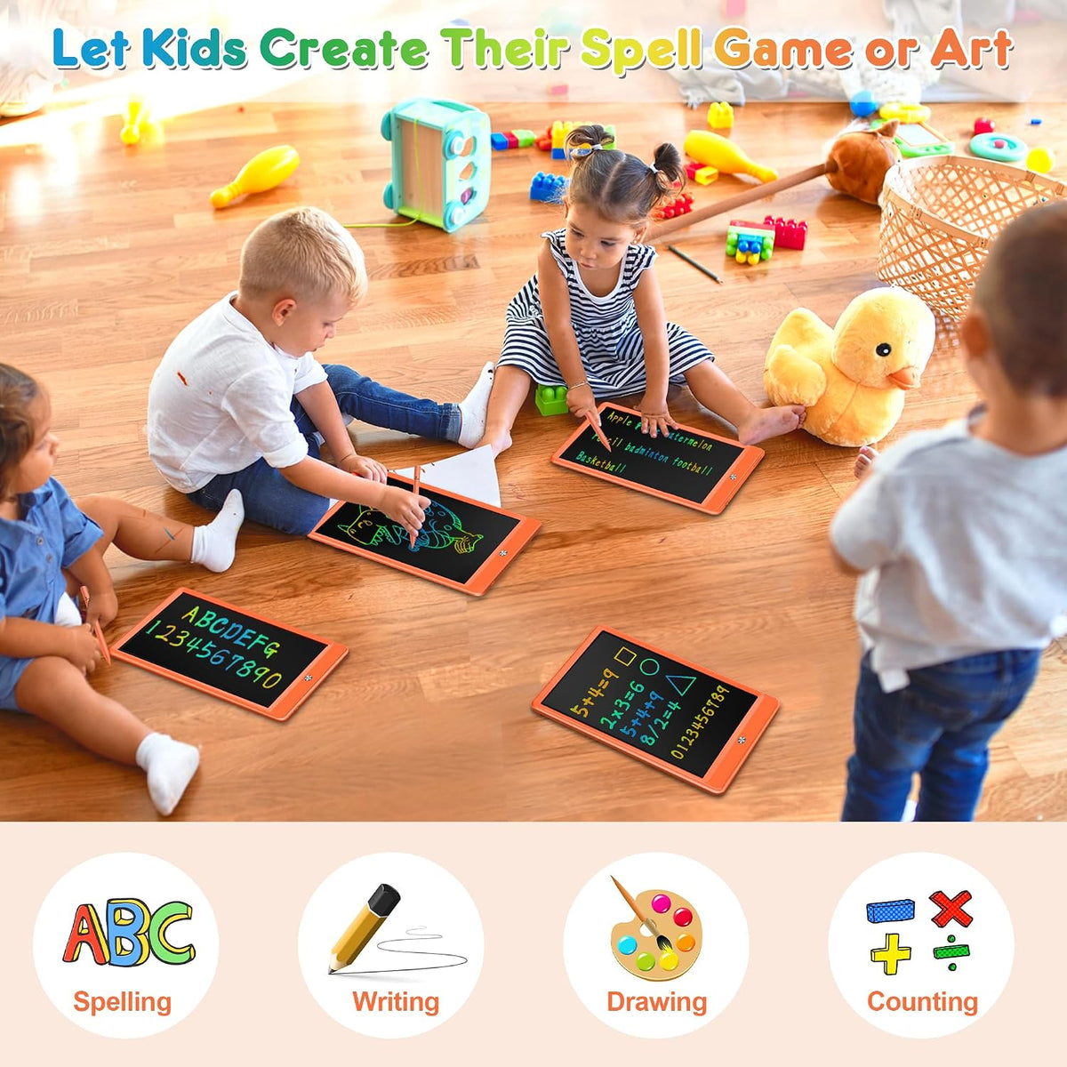 FLUESTON LCD Writing Tablet for Kids - 11"W x 7.5"H / Lively Orange - image 3