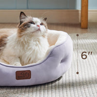 Bedsure Small Dog Bed Washable, Round Cat Beds for Indoor Cats - 20"L x 19"W x 6"Th / Azure Lilac - image 2