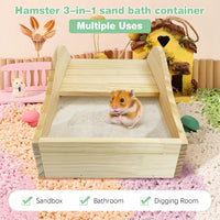 Extra Large Wood Hamster Sand Bath Box Small Animals Bathroom - With A Large Platform - image 2