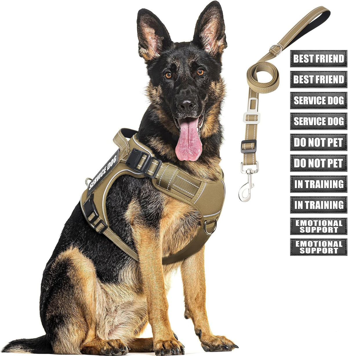 Tactical Dog Harness and Leash Set with 10 Patches for Large Dogs – Essentials for Dogs - X-Large / Brown