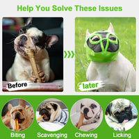 Short Snout Dog Muzzle - Adjustable Breathable Mesh Bulldog Muzzle for Biting Chewing Barking - Green / X-large/ 18"-25" - image 2