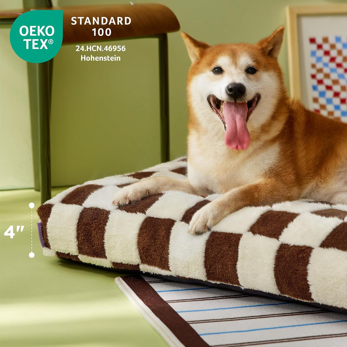 LE SURE Cute Aesthetic Dog Bed for Crate - 35.0"L x 22.0"W x 4.0"Th / Brown Checks - image 2