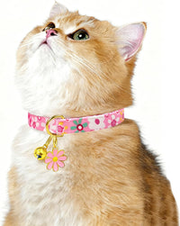 2 Pack Cotton Breakaway Cat Collars Set with Bell and Flower Pendant - flower+geometry - image 3