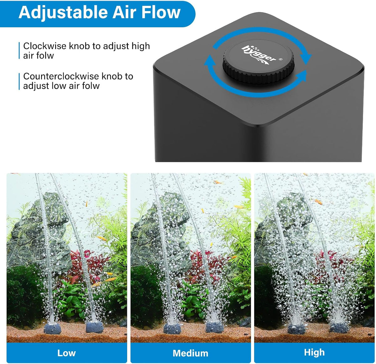 hygger Aquarium Air Pump, Quiet Adjustable Fish Tank Air Pump - 4W(Tank Up to 120 Gallon) - image 2