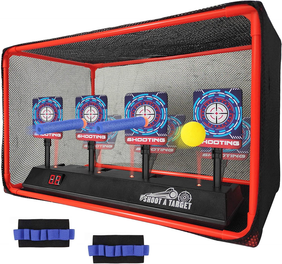 MTISGREAT auto reset digital shooting target with net and two wrist bands for toy blasters - view 2