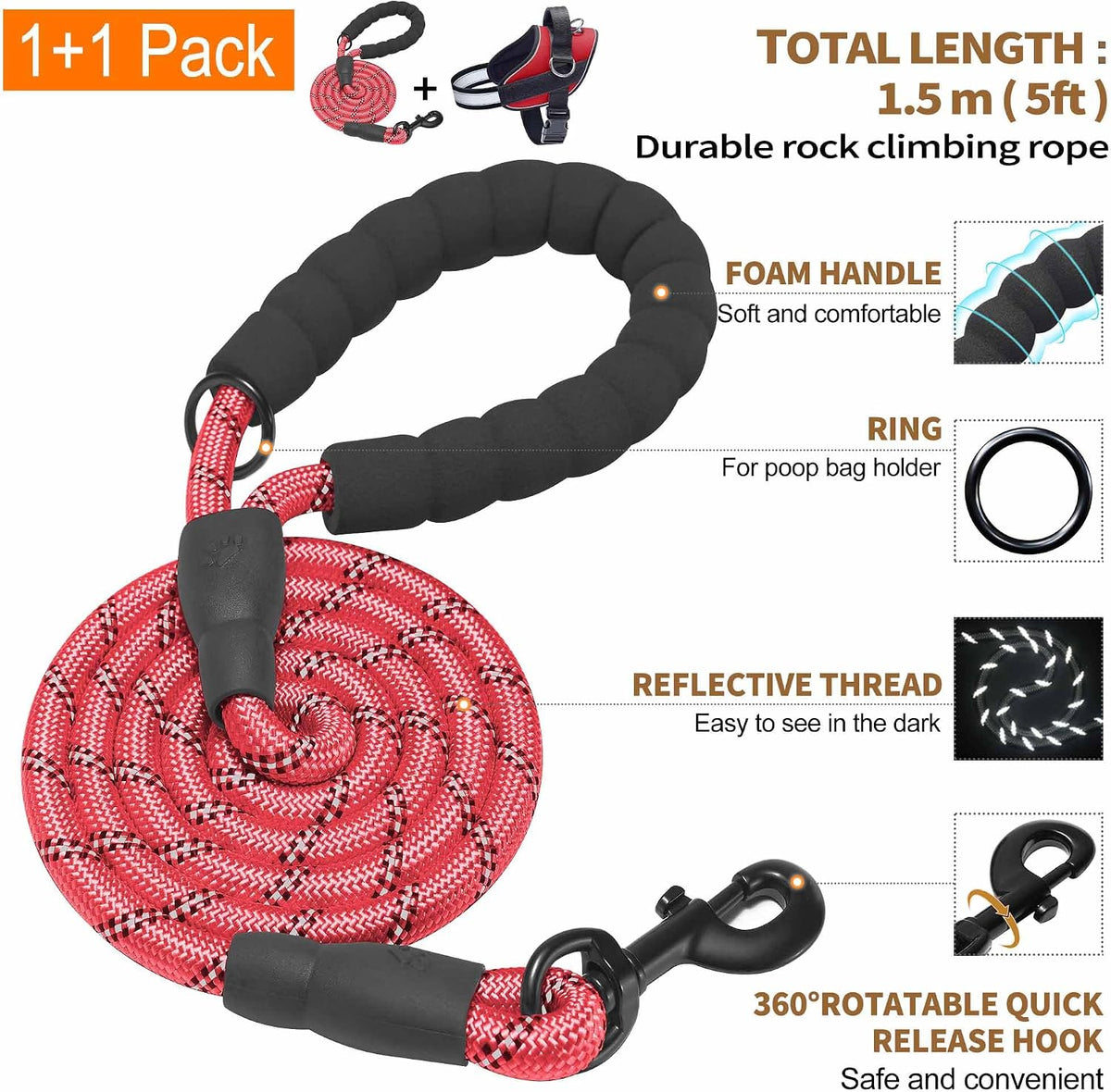 Haapaw Essential Dog Harness - M / Red - image 4