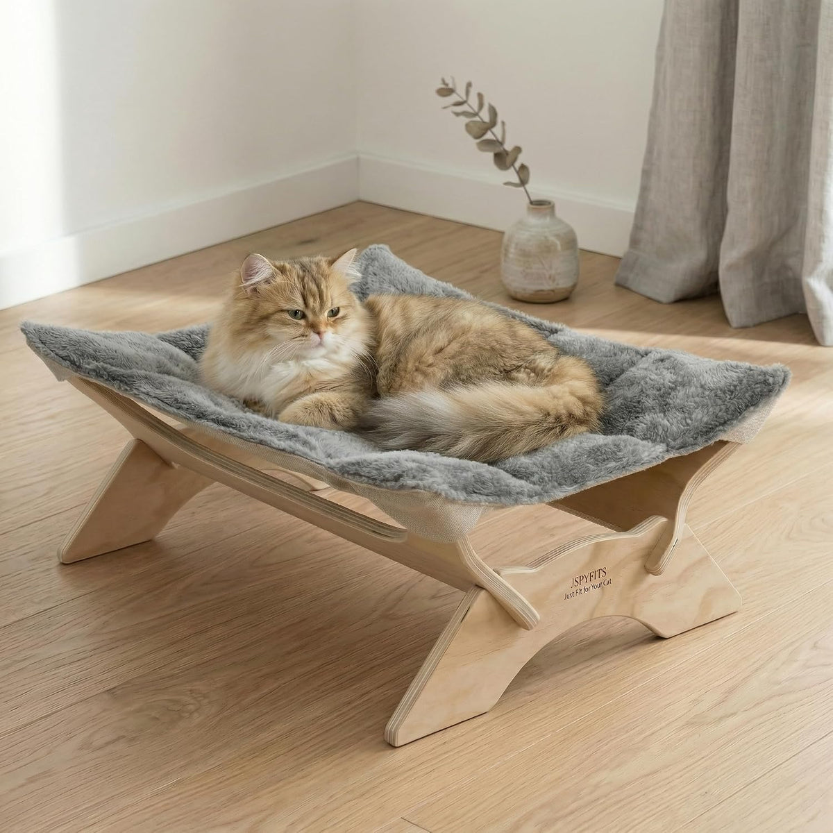 JSPYFITS Cat Cage Hammock with Ball - Cozy Grey