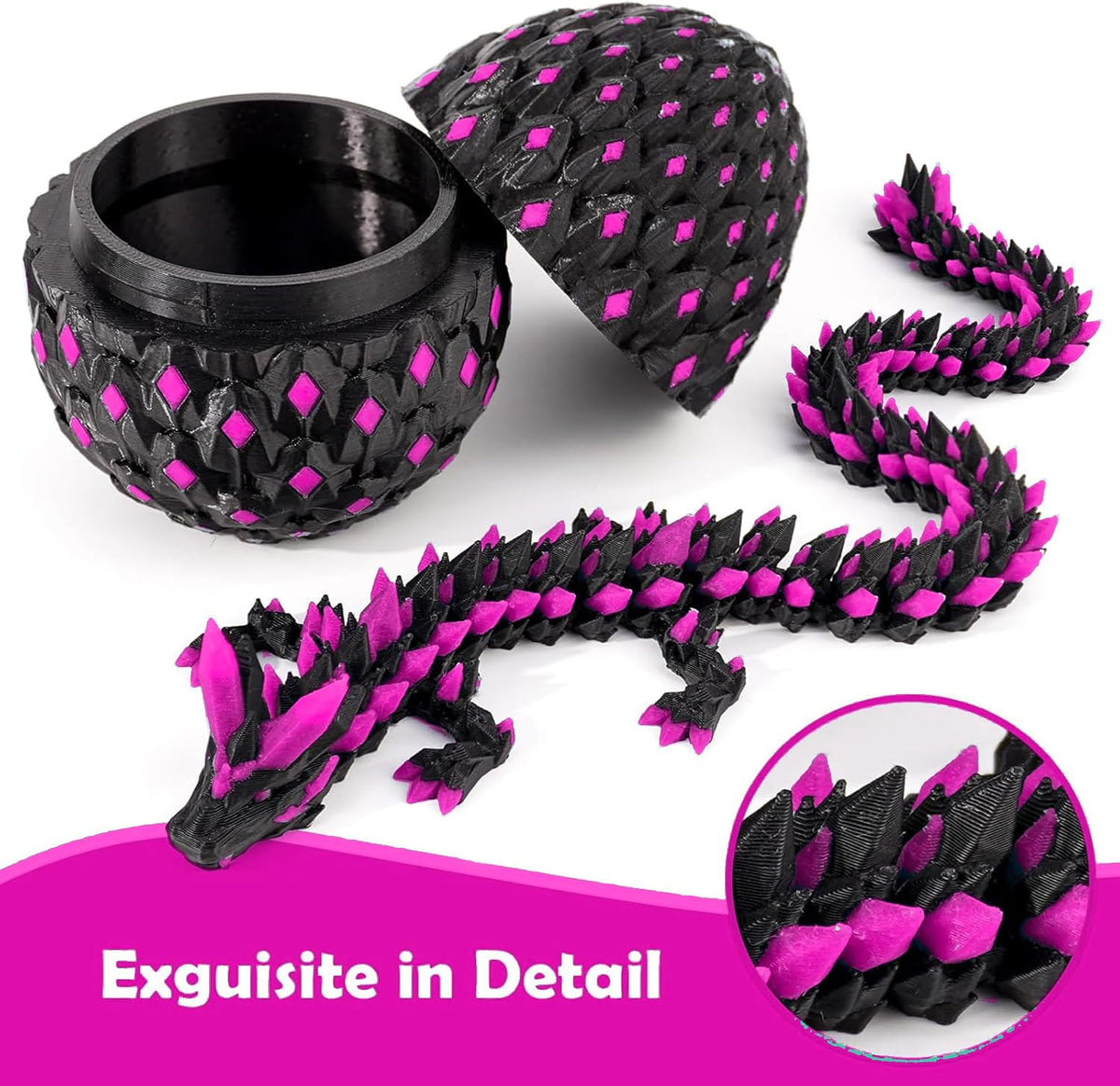 Waaaandefu 3D printed articulated dragon with matching egg in Void Amethyst - view 14