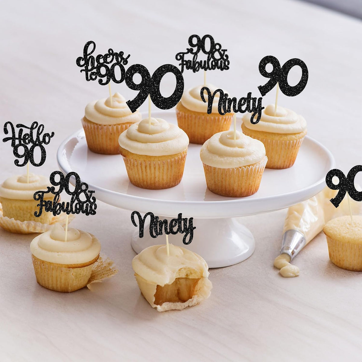 30pcs 16th Birthday Cupcake Toppers - 90th / Black - image 4