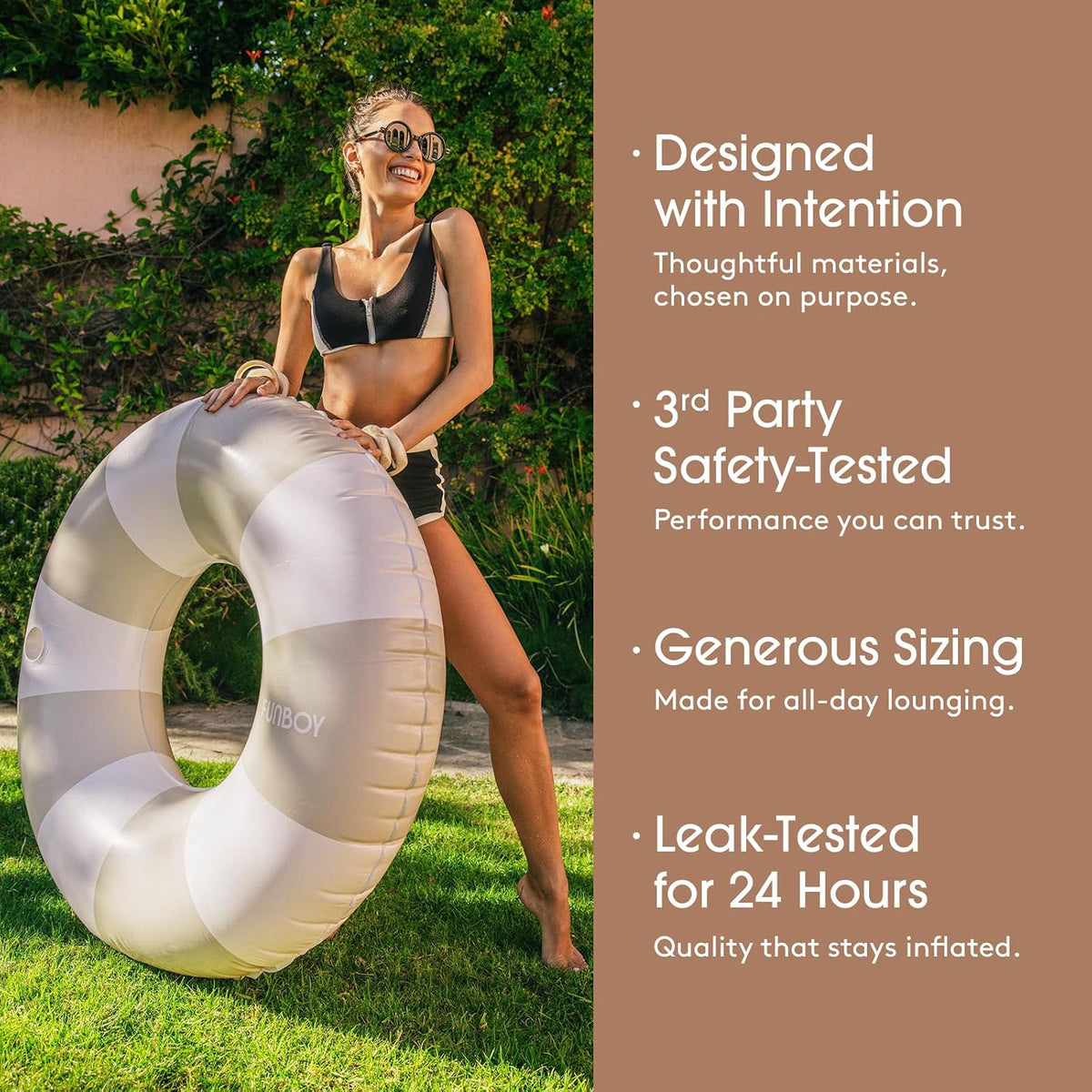 FUNBOY Giant 46" Vintage Pink Stripe Pool Tube Float with Cup Holder – Fun for Kids & Family - Mocha Brown - image 4