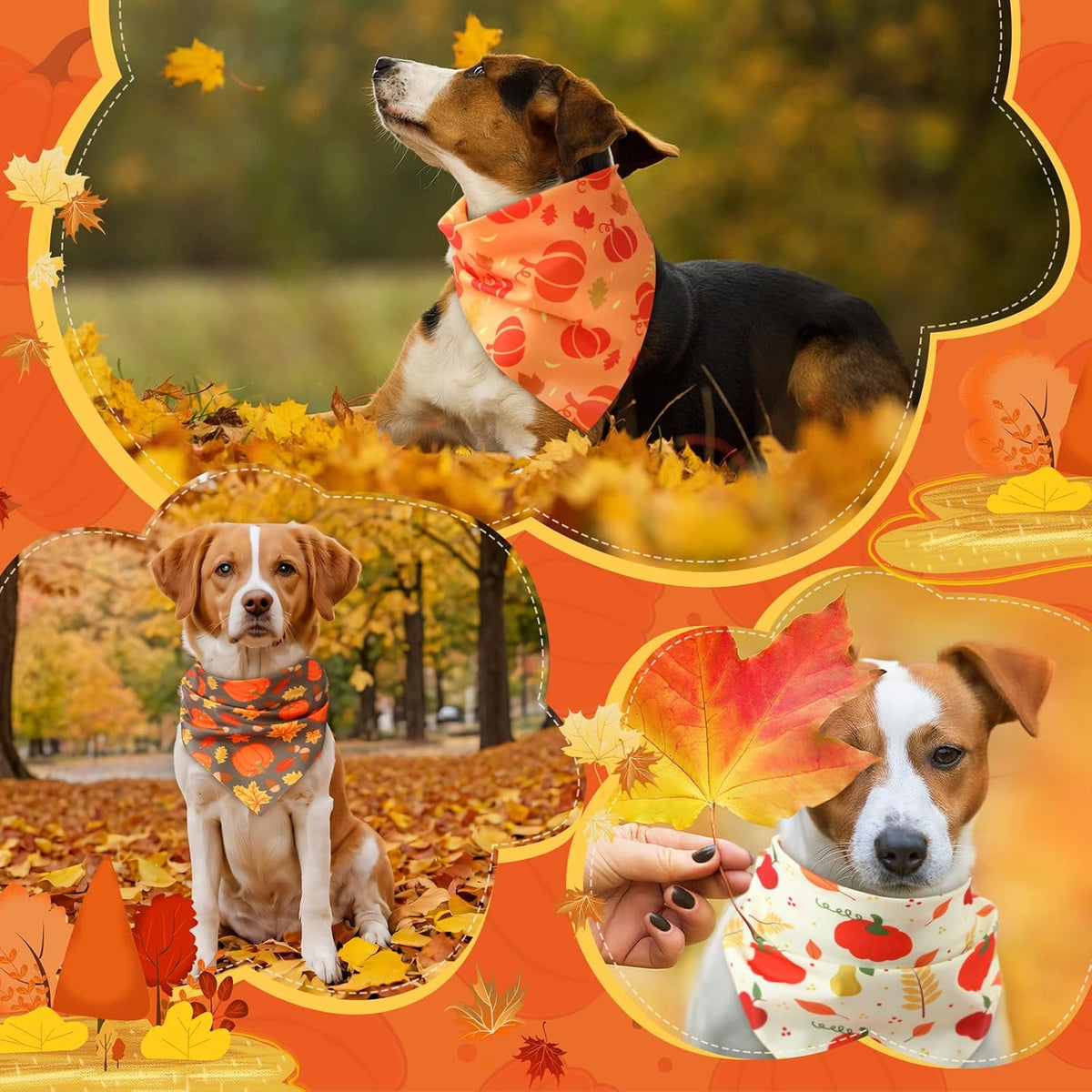 Chunful 100 Pcs Fall Dog Bandanas Bulk Maple Leaf Print Autumn Pet - Pumpkin / 25.6 x 17.7 x 17.7" - image 4