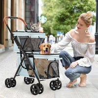 Double Pet Stroller for 2 Dogs & Cats, Double-Decker, Blue – Essentials for Dogs - Light Blue - image 2