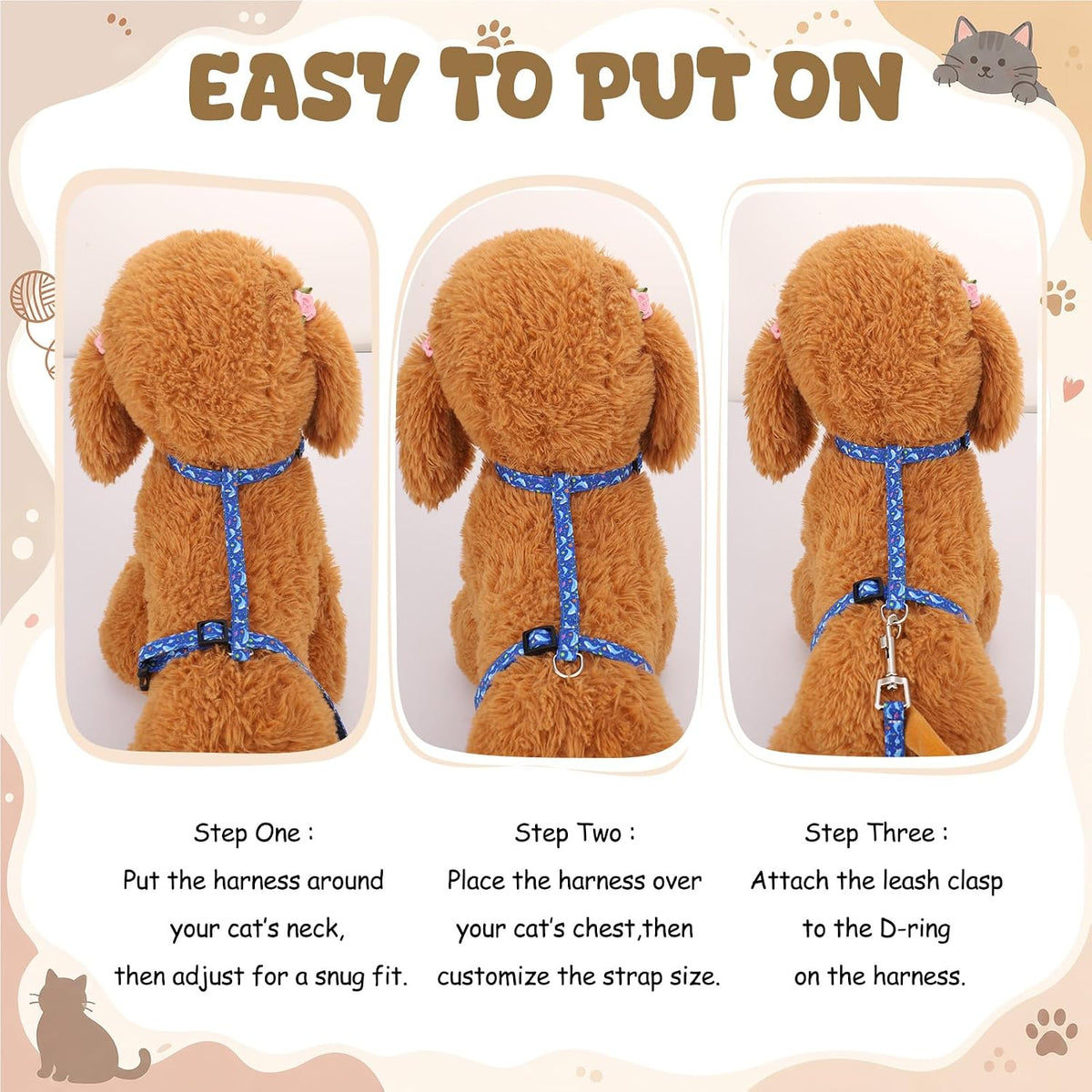 2 Pack Cat Harness and Leash with Collar Set - Dinosaur - image 4