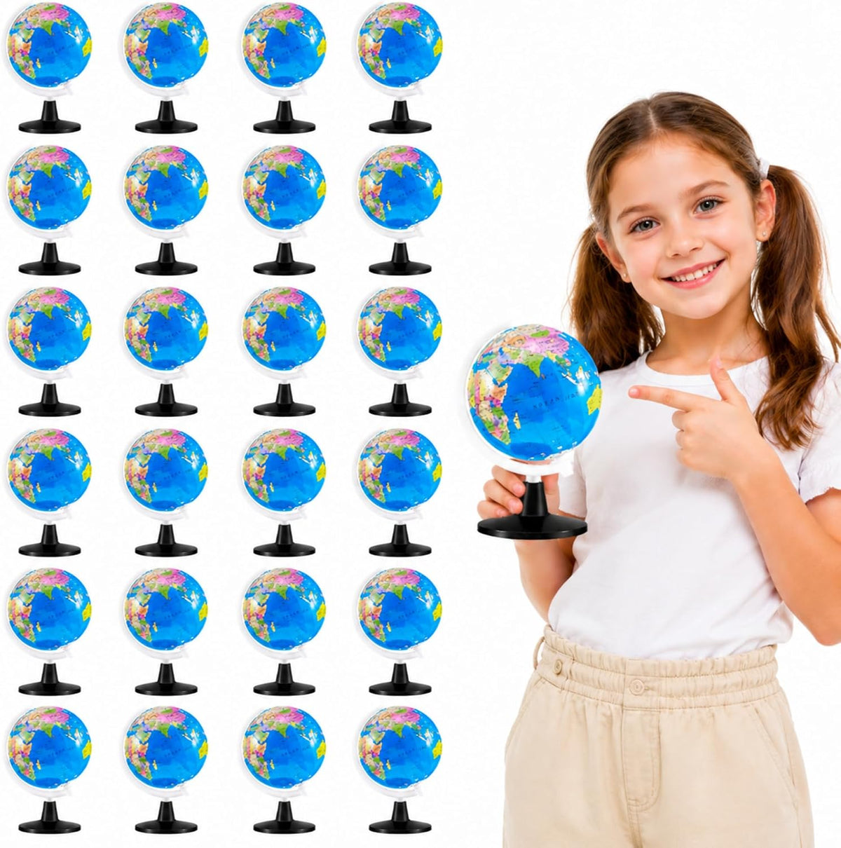 Henoyso mini world globes for kids on plastic stands, 12 pack