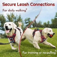 Eagloo Dog Harness for Large Dogs, Easy Wearing with 3 Buckles, Adjustable No Pull Pet Harness with 2 Rings for Walking, No Chock Reflective Soft Padded Vest with Control Handle, Black & Red, XL