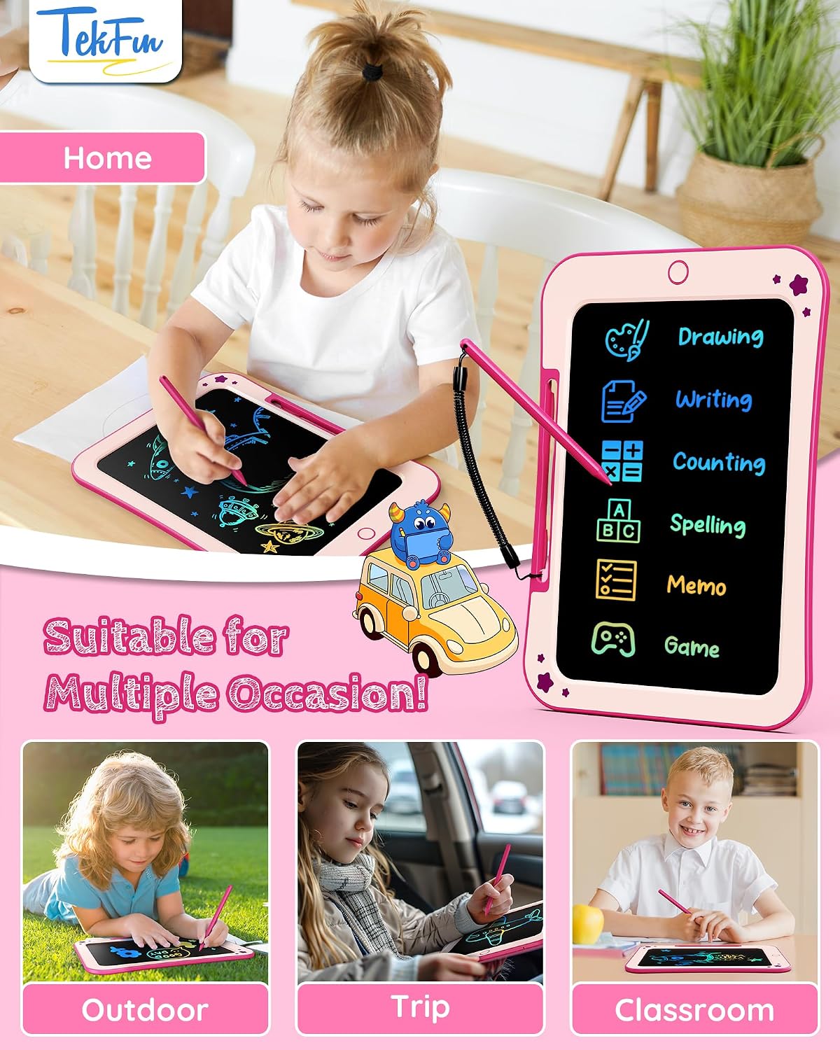 TEKFUN 2 Pack LCD Writing Tablet with Stylus - Pink / 10 inches - image 4