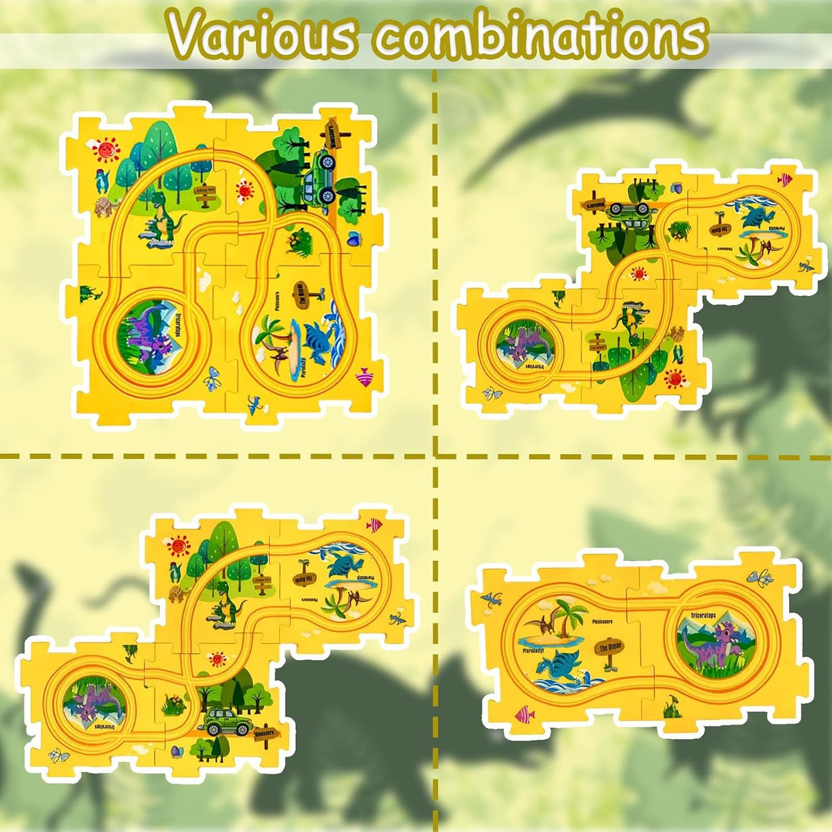 Ubegger puzzle car track set with puzzle road pieces, road signs and battery cars - view 30