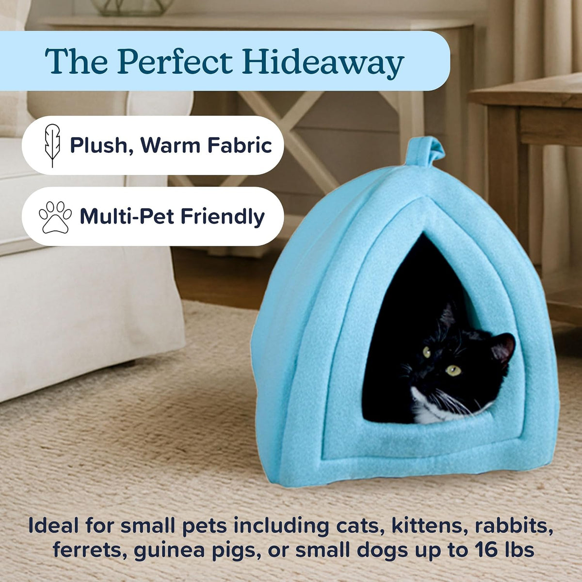 PETMAKER Cat House Indoor Bed with Removable Foam Cushion - Blue / (L) 13” x (W) 13” x (H) 15.75” - image 2