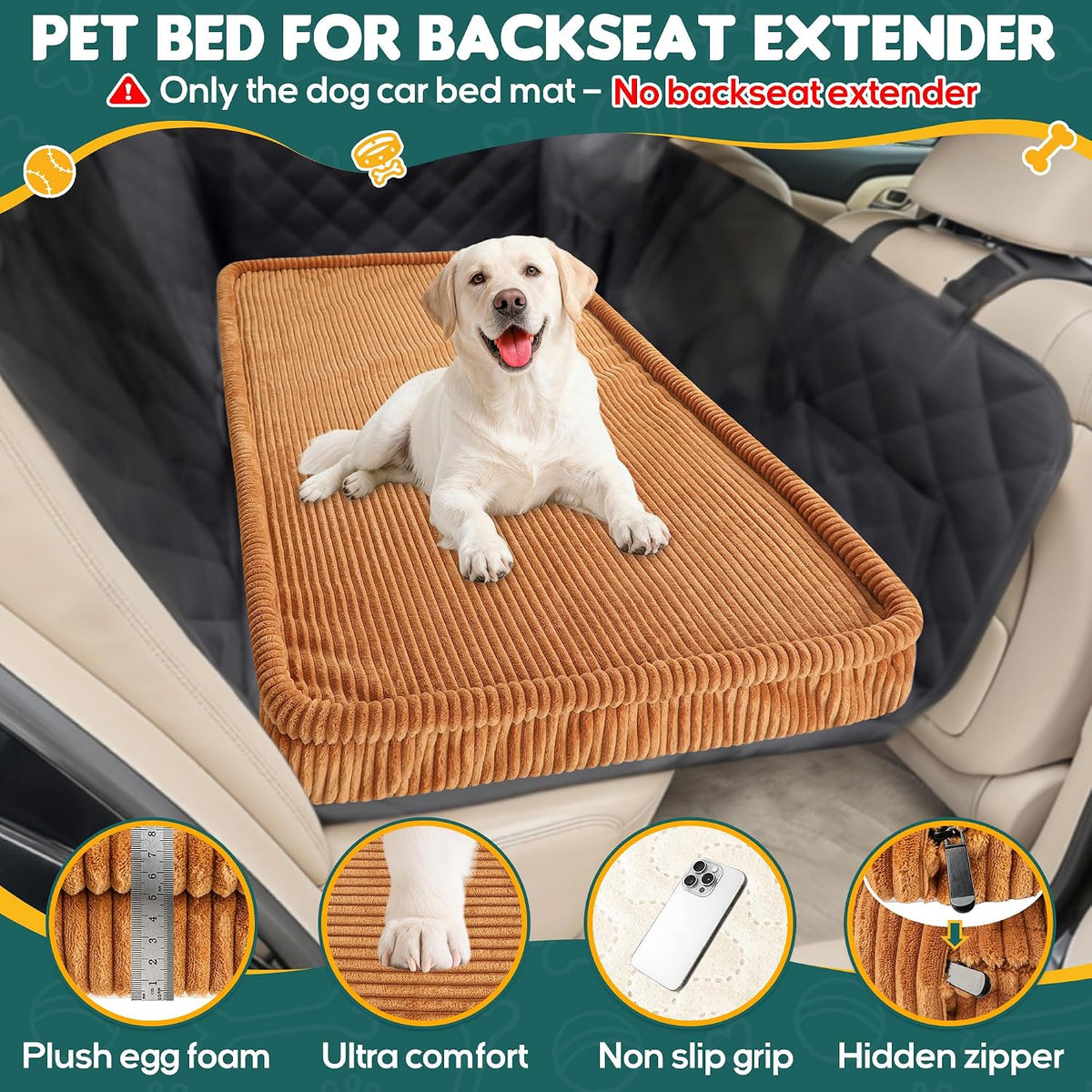 Dog Car Bed, Non-Slip Backseat Extender Pet Mat 50"x24.6"x2" – Essentials for Dogs - Medium (50"L×24.6"W×2"H) / Brown - image 2