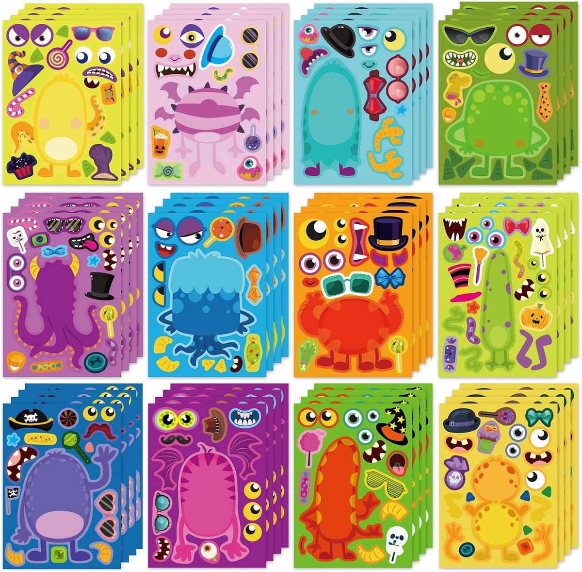 48PCS Halloween Make-a-face Stickers Halloween Characters Stickers - Monster