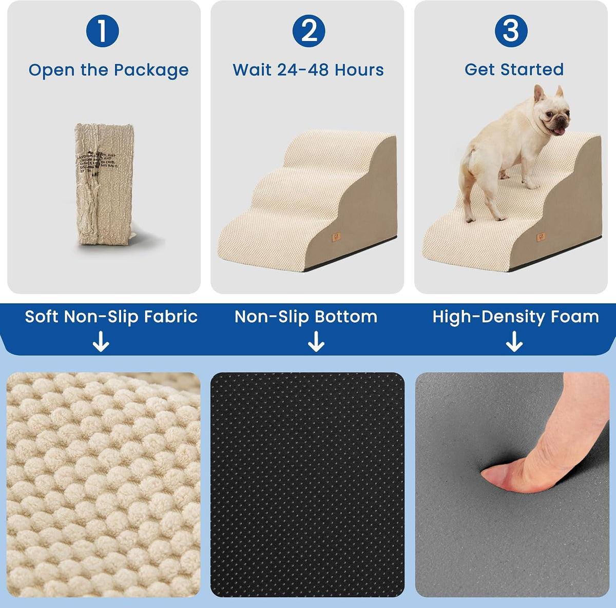 Dog Stairs for Small Dogs & Cats - Khaki / 3 - image 2