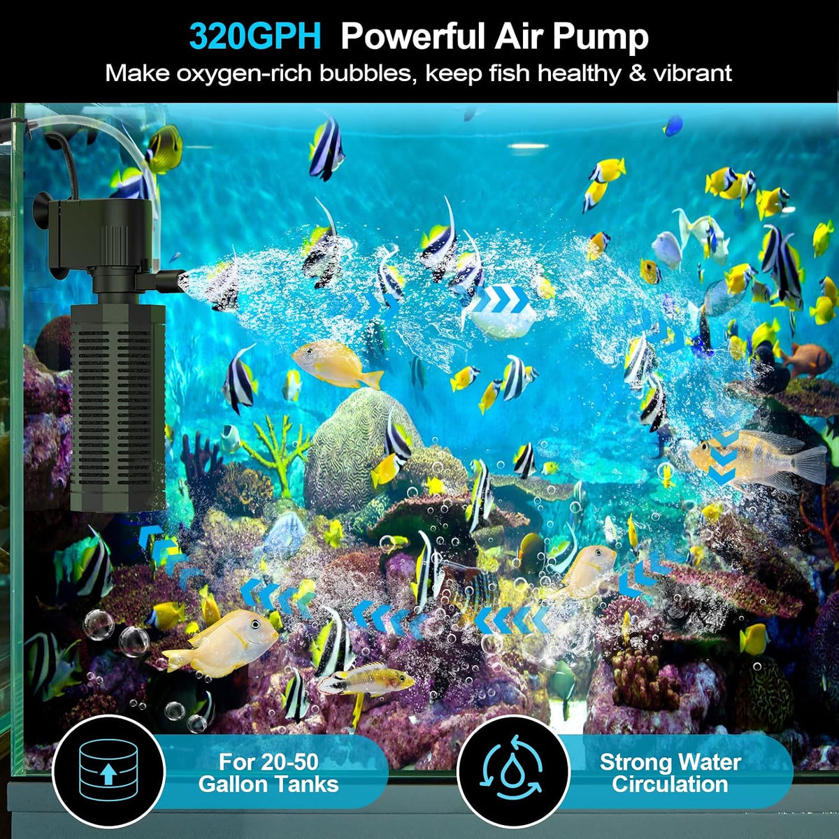 320GPH 4-In-1 Aquarium Filter 20-50 Gallons Quiet Fish Tank Filters – Essentials for Fish - 13W Filter - image 3