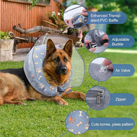 Inflatable Dog Cone Collar, Adjustable Size Soft PVC 2-in-1 Dog Donut Collar After Surgery with Detachable, Inflatable Collar for Small Medium Large Dogs and Cats (Grey, XL)