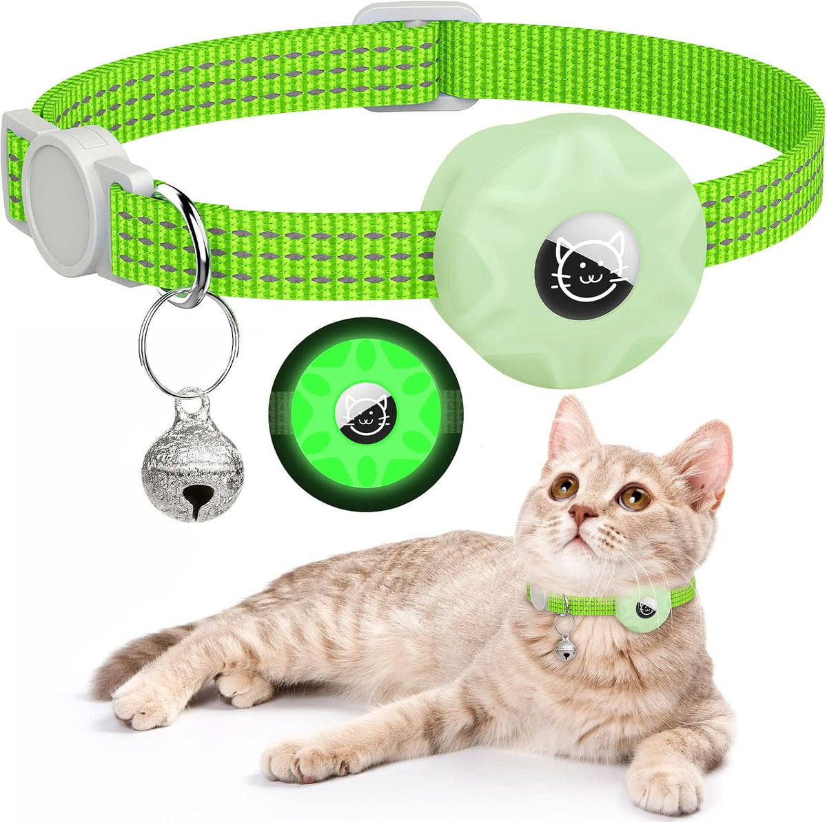 AirTag Cat Collar, Reflective Kitten Collar Breakaway – Essentials for Cats - Luminous green