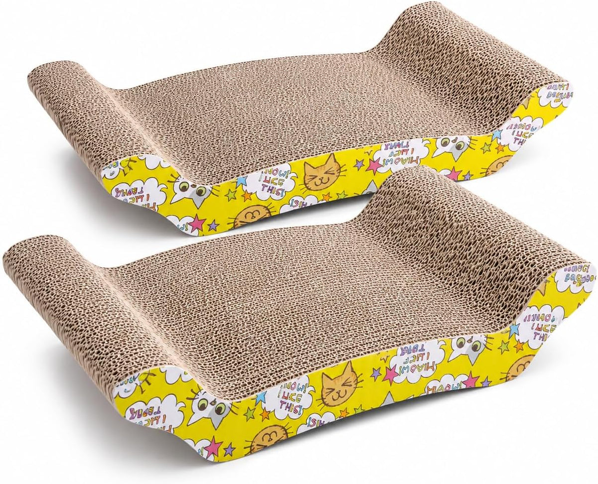 Wave Cardboard Cat Scratcher 2 Pack, 17"x8.5" Curved Cat Lounge – Essentials for Cats