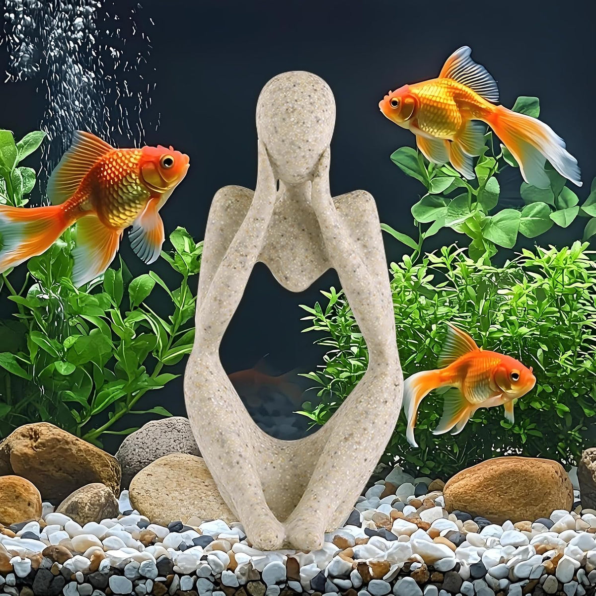 Minimalist Thinker Statue, Fish Tank Decor - Focused Thinking