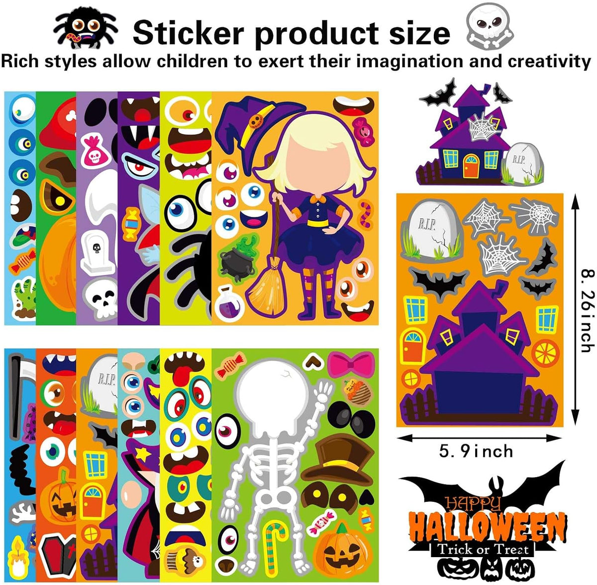 48PCS Halloween Make-a-face Stickers Halloween Characters Stickers - Halloween 12 Design - image 4