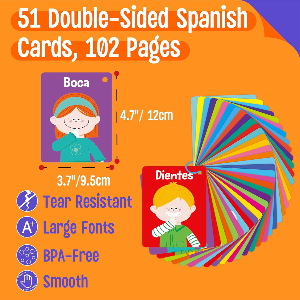 SpriteGru Spanish flashcards for toddlers with colorful cartoon images on rings - view 38