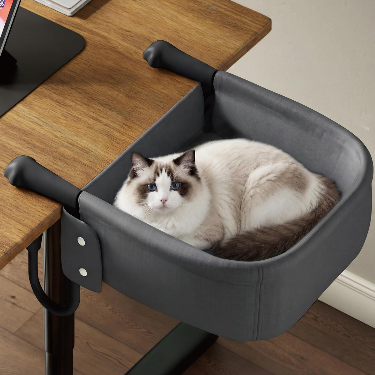 Extra-Sturdy Cat Desk Bed for Large Cats 50lbs Desk Cat Bed Attachment – Essentials for Cats - Gray