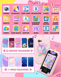 Joozfee kids smart phone toy in pink with unicorn design, dual camera and lanyard - view 3