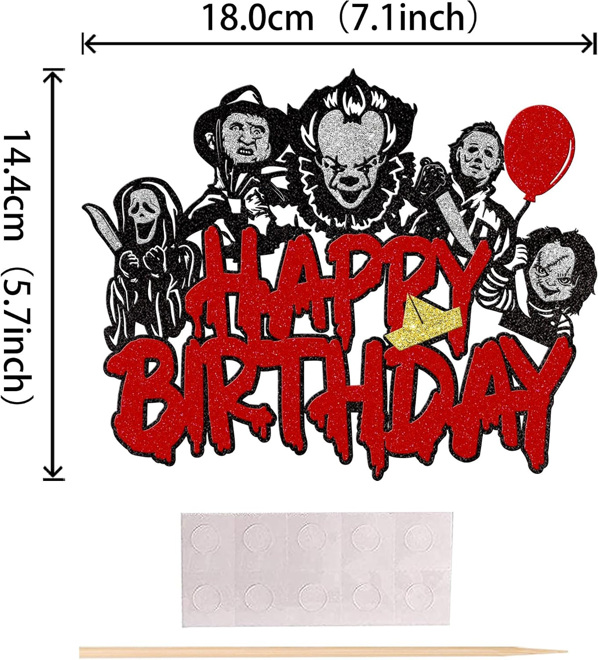 Zhuoweism Halloween horror Happy Birthday glitter cake topper on bamboo stick - view 20