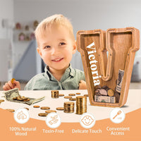 JOOMLAFLY Wooden Letter Piggy Bank for Kids 9"Clear Coin Bank - V / Initial-9" - image 2