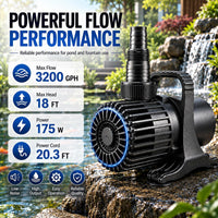350W 7000 GPH Pond Pump, Ultra Quiet Heavy Duty Submersible Water Pump for Koi Ponds, Fountains - 3200GPH-175W - image 3