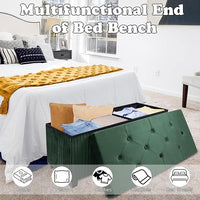 Storage Ottoman Bench, 43 Inch Foldable Ottoman with Legs, Velvet Foot Rest Stool, End of Bed Bench, Storage Chest for Living Room, Bedroom (Green)