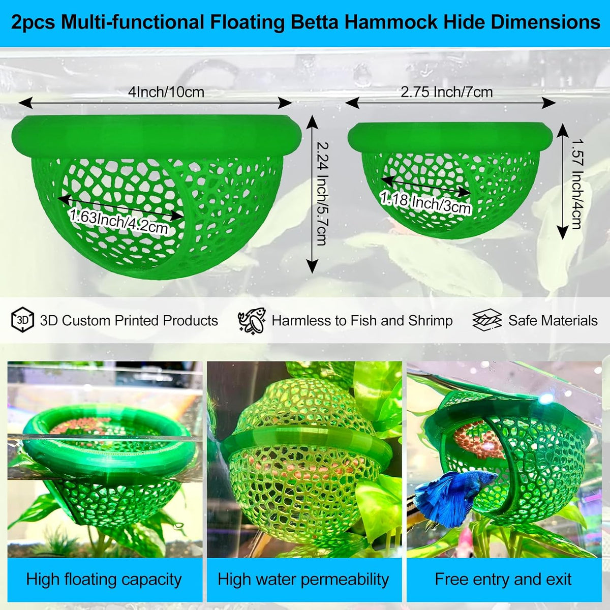 2pcs Wood Fish Feeding Ring for Aquarium，Floating Betta Hammock - Green / 1pcs big and 1pcs small floating version - image 2
