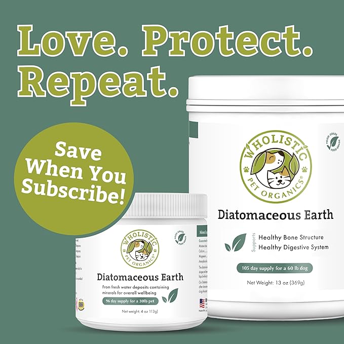 Wholistic Pet Organics DE for Dogs Organic Food Grade for Dogs - 13 Oz - Safe Non-Chemical Freshwater Silica Improves Overall Health